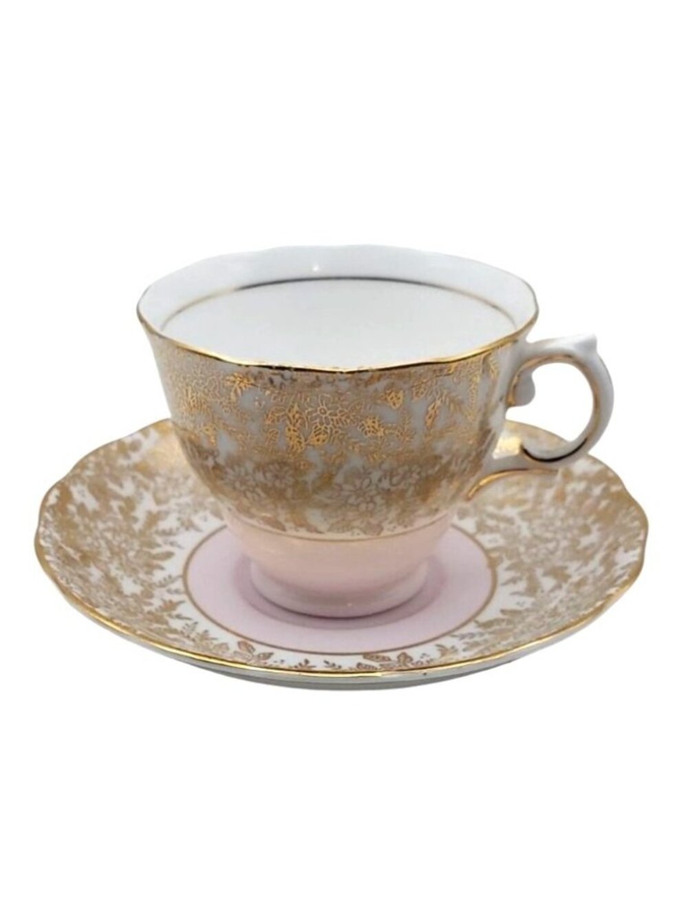 Vintage Colclough Bone China Pink Gold Chintz Teacup Saucer Set Longton England
